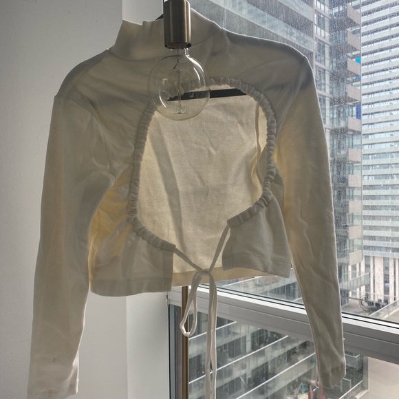 OAK + FORT mock neck ribbed open-back long sleeve top - Picture 2 of 3